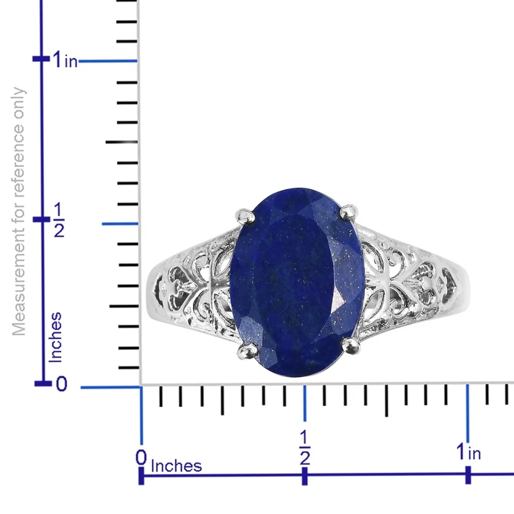 UNISEX STAINLESS STEEL BLUE LAPIS LAZULI SCROLLWORK RING - Picture 5 of 6